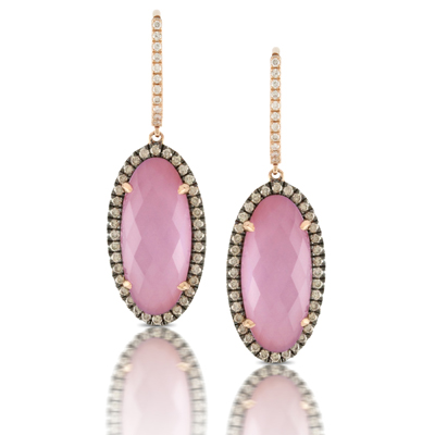 Diamond Earring With Brown & White Diamond With Amethyst Over Pink Mother Of Pearl