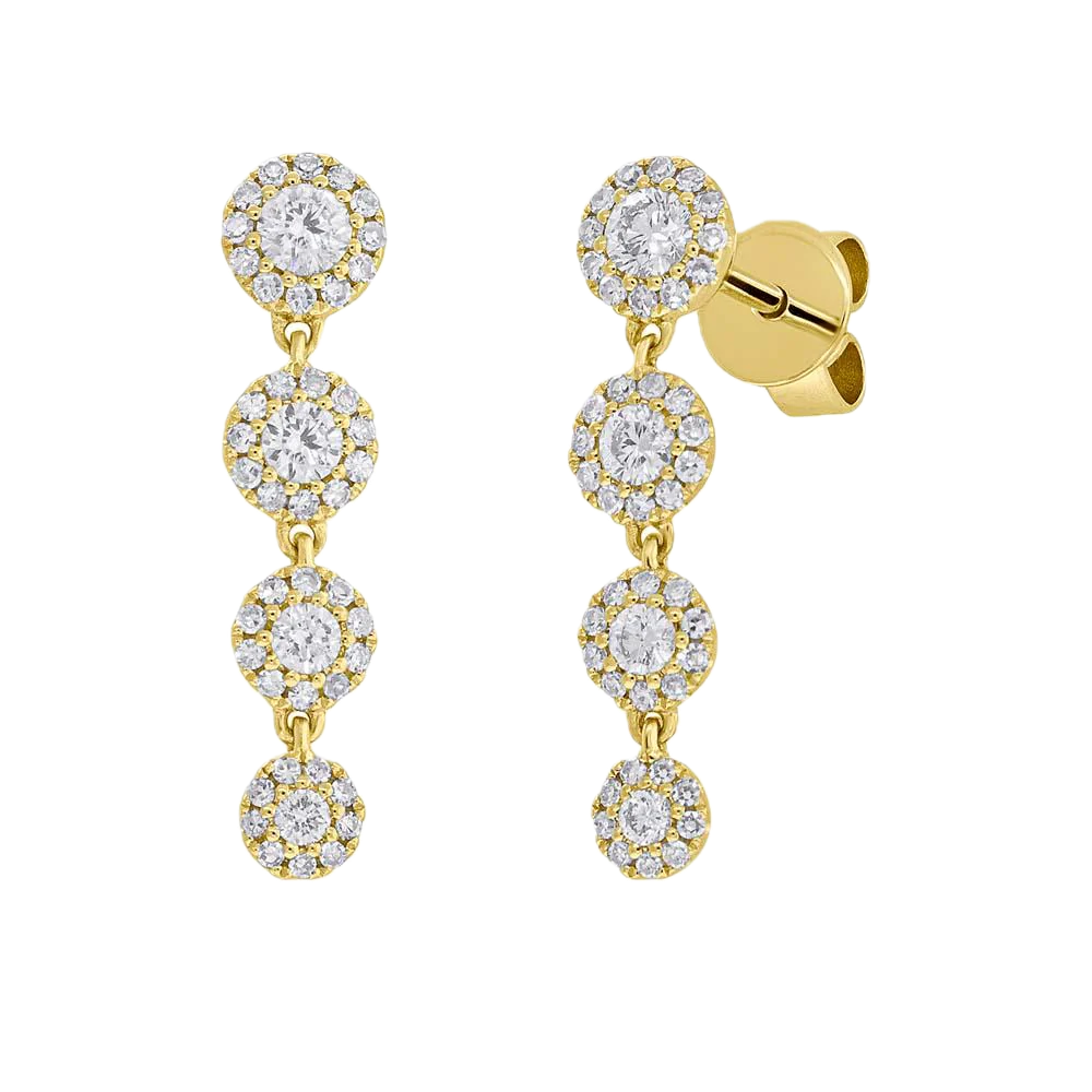Eden 14k Yellow Gold 4 Diamond 0.62cts Halo Drop Earrings