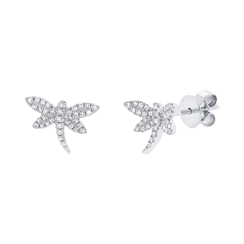 Shy Creation 14k White Gold Diamond Dragonfly Earring