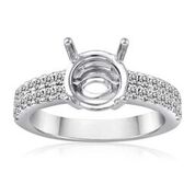 18k White Gold Round Mounting W/2 Rows Diamonds Down Sides