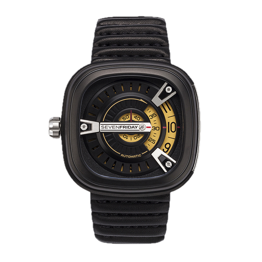 [SE.WATC.0001547] Sevenfriday M2/1 Stainless Steel &amp; Black PVD Watch W/Yellow Accents On Black Strap.