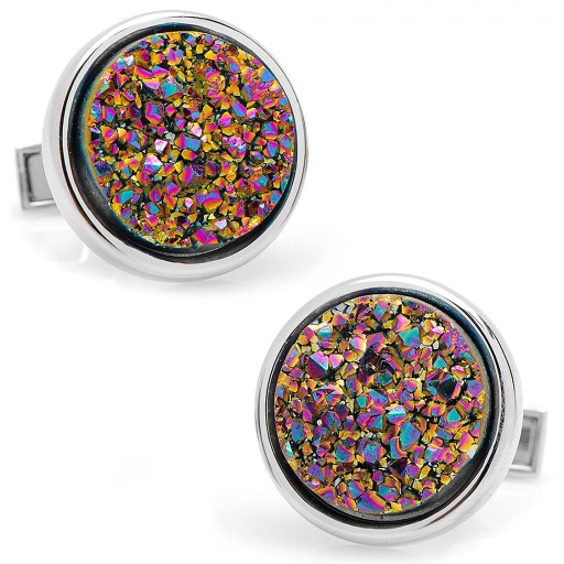 [CU.CUFF.0002960] Round Purple Silver Druzy Cufflinks
