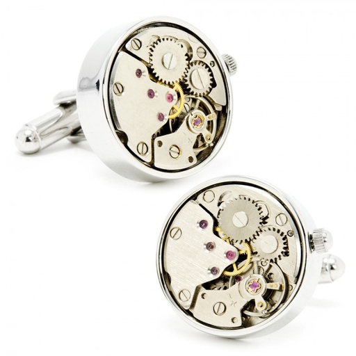 [CU.CUFF.0003022] Steam Punk Silver Watch Movement Cufflinks