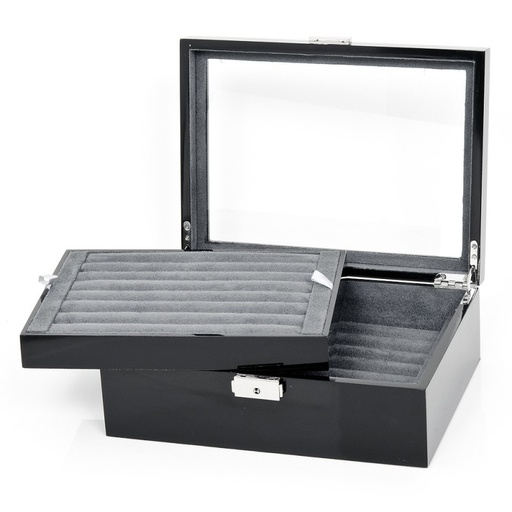 [CU.CUFF.0003096] Ravi Ratan Deluxe Oak Cufflinks/Jewelry Armoire. Black Lacquer.