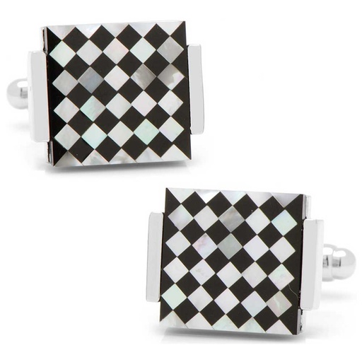 [CU.CUFF.0003125] Floating Onyx & Mop Checkered Cufflinks
