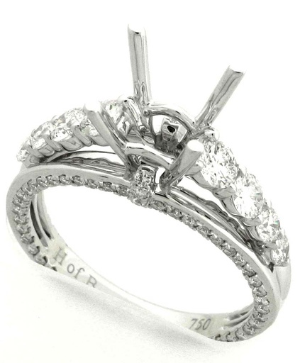 [DE.ENGA.3824] Demarco 18k White Gold Diamond Ring W/Brilliant Round Diamonds Down 3 Sides & Next To Head