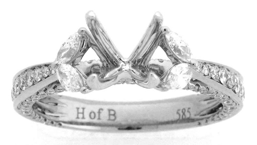[DE.BRID.0003829] Demarco 18k White Gold Diamond Ring W/4mq Next To Head & Round Down All Sides