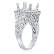 [FI.BRID.0004282] 14k White Gold Semi Three Row Round Dias W/Filigree Design Separating Each & Dias Surrounding Four Prong Head