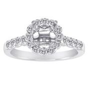[FI.ENGA.4289] 14k White Gold Ladies Diamond Semi-Mount 20rd=0.34tw W/Halo Size 6.5