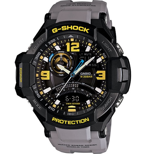 [PA.WATC.0005059] G-Shock Aviation Twin Sensor Grey/Black Yellow Accents