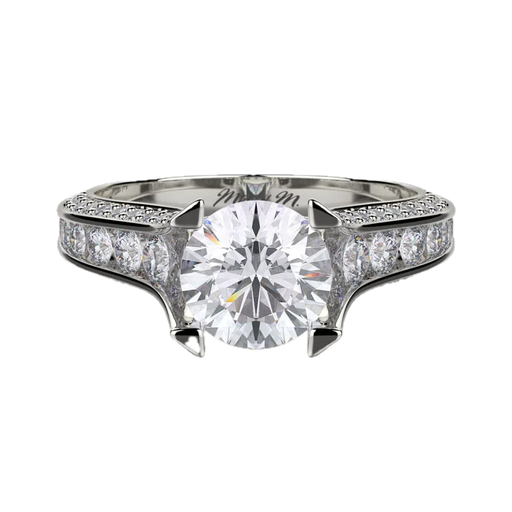 [MI.BRID.0005986] Michael M 18k White Gold Engagement Ring Pave Diamond Up Prongs W/Channels Set In Middle For 1.5ct Round 0.80cttw