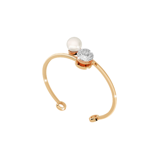 [TE.FASH.0007231] Rebecca Bronze Bangle W/Bypass Pearl & White Stone Cluster Ball