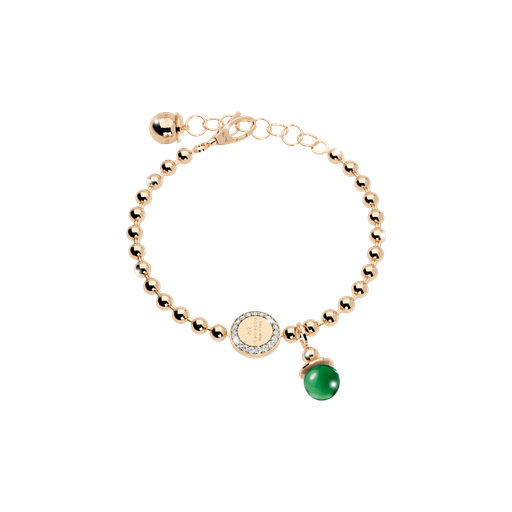 [TE.FASH.0007316] Rebecca Yellow Gold Plate Beaded Bracelet W/Grn Stone