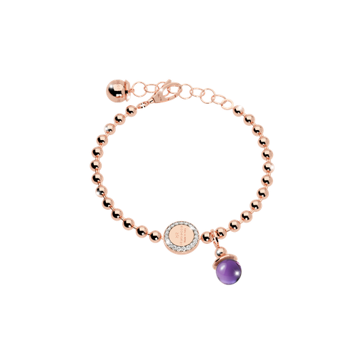 [TE.FASH.0007318] Rebecca Rose Gold Plated Beaded Bracelet W/Pur Stone