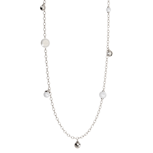 [TE.FASH.0007264] Rebecca Silver Colored Bronze Necklace W/3 Pearls &amp; 3 Silver Balls