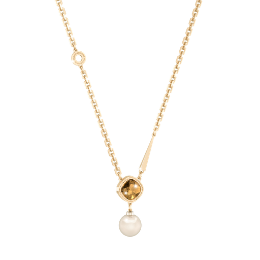 [TE.FASH.0007282] Rebecca Yellow Gold Plate Necklace W/1 Spear, Dangle Pear & Amber Stone