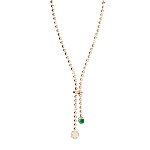 [TE.FASH.0007322] Rebecca Yellow Gold Plated Adjustable Necklace W/Green Stone