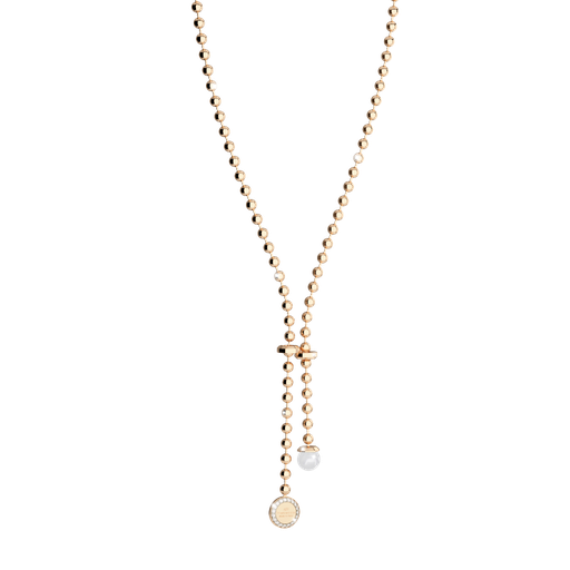 [TE.FASH.0007363] Rebecca Yellow Gold Plate Adjustable Necklace W/White Pearl &amp; Plaque
