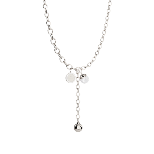 [TE.FASH.0007405] Rebecca Stainless Steel Lariet Necklace W/Pearl &amp; Stainless Steel Bead