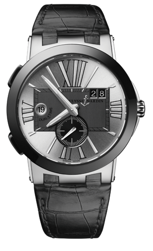 [UL.WATC.8162] Ulysse Nardin Executive Dual Time Stainless Steel Grey Dial On Black Alligator Strap