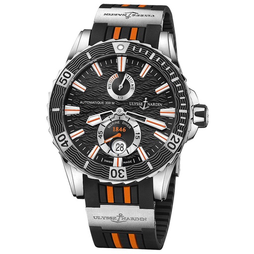 [UL.WATC.0008272] Ulysse Nardin Marine Diver 2014 Auto Black W/Orange Accents. Power Reserve. 44m