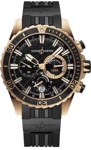 [UL.WATC.8294] Ulysse Nardin Rose Gold Diver Chrono Manu Black Dial