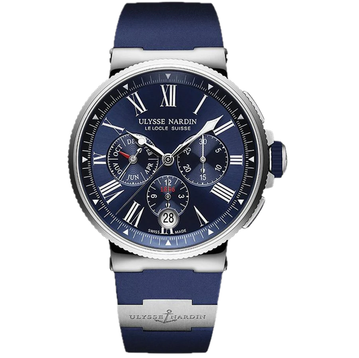 [UL.WATC.0008300] Ulysse Nardin Stainless Steel Annual Chronograph Blue Dial On Rubber