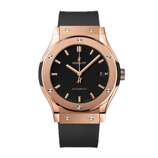 [HU.WATC.0005355] Hublot 18k Rose Gold Classic Fusion King Gold 45m, Black Rubber Strap, Black Dial