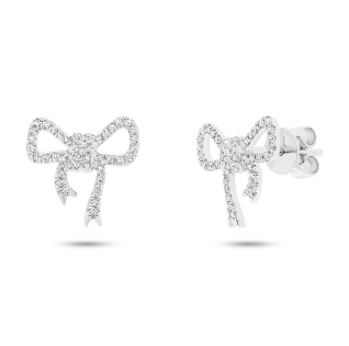 [SH.FASH.7836] Shy Creation 14k White Gold Diamond Bow Stud Earring