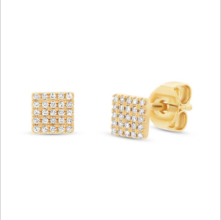 [SH.DIAM.7860] Shy Creation Kate Collection 14k Yellow Gold Diamond Pave Square Ear 0.11ct