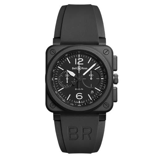 [BE.WATC.0002302] Br03 Chronograph Aviation Automatic Black Matte Case Black Matte Dial Black Rubber Strap