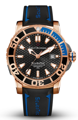 [CA.WATC.0002531] Carl F. Bucherer 18k Rose Gold Scubatec On Rubber Strap