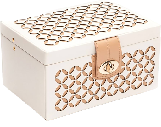 [WO.ACCS.0008473] Wolf Designs Chloe Small Jewelry Box In White & Tan