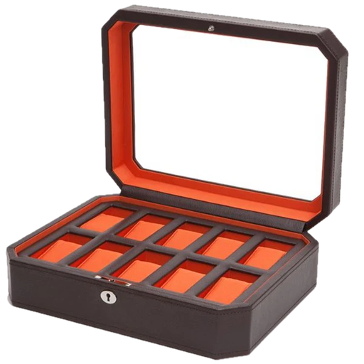[WO.ACCS.0008514] Wolf Design Windsor 10 Piece Watch Box In Orange
