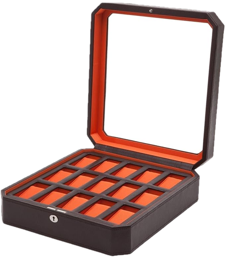 [WO.WATC.8516] Wolf Design Windsor 15 Piece Watch Box In Orange