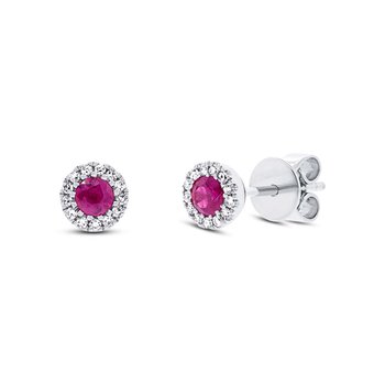 Shy Creation Eden 14k Gold Gemstone Studs W/Diamond Halo