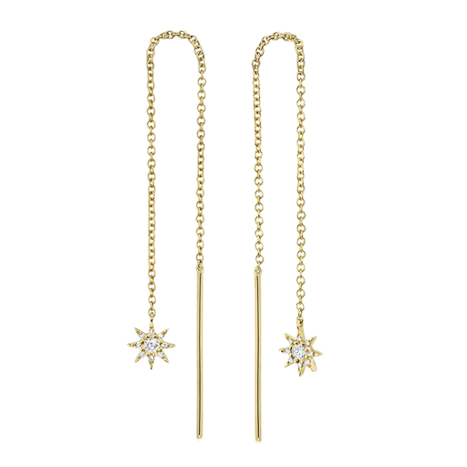 [SH.FASH.0007912] Shy Creation 14k Yellow Gold Star Threader Earrings 0.10cttw