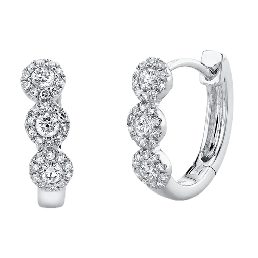 [SH.FASH.0007883] Shy Creation Eden 14k White Gold 3 Diamond W/Halo Hoops 0.37cttw