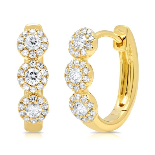 [SH.DIAM.0007884] Shy Creation Eden 14k Yellow Gold 3 Diamond W/Halo Hoops 0.37cttw