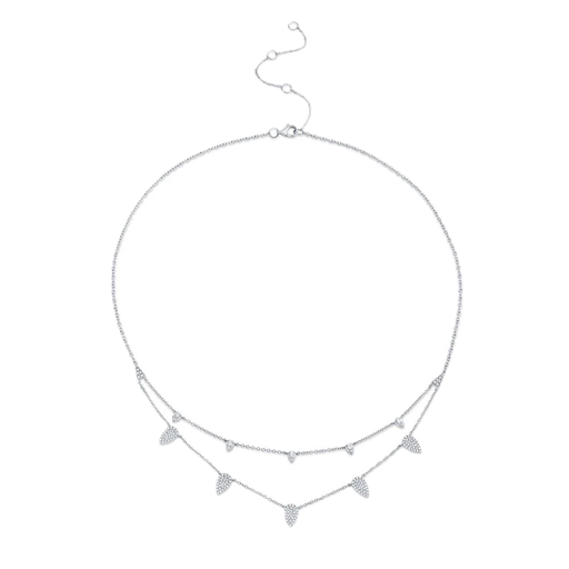 [SH.FASH.0007906] Shy Creation 14k White Gold Pear Shaped Double Layered Necklace 0.50cttw