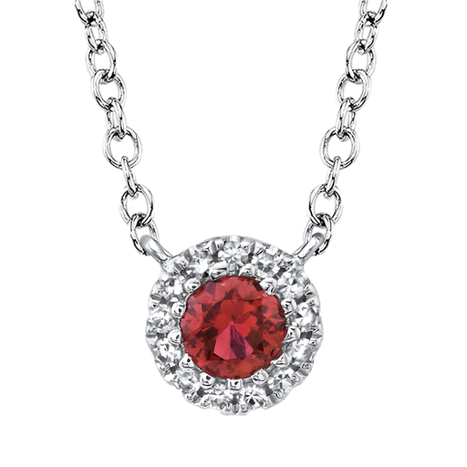 [SH.COLO.0007890] Shy Creation 14k White Gold Ruby W/Diamond Halo Necklace