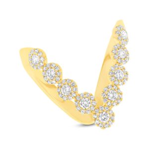 [SH.DIAM.7892] Shy Creation Eden 14k Yellow Gold Diamond W/Halo V Ring 0.58cttw