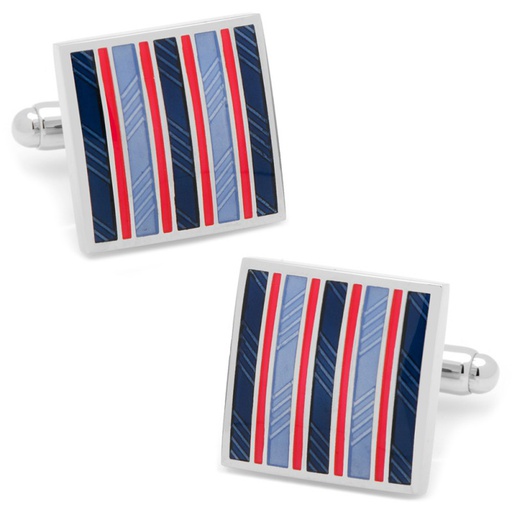 [CU.CUFF.0003261] Red & Navy Striped Square Cufflinks