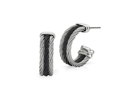 [AL.FASH.0001666] Earring 18k White Gold & Ss & Black & Ss Cab