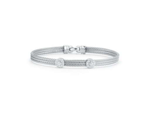 [AL.FASH.0001676] 18k Bangle White Gold & Ss W/Ss Cable, 2 Round Size 7