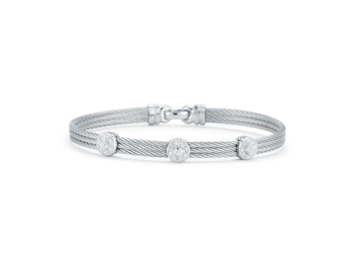 [AL.FASH.0001677] 18k Bangle White Gold & Ss W/Ss Cable, 3 Round Size 7