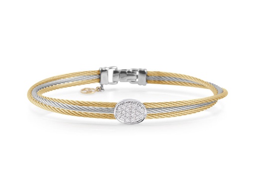 [AL.FASH.0001681] 18k Bangle Yellow Gold &amp; Ss Two Tone Cable &amp; Dia. Oval Size 7