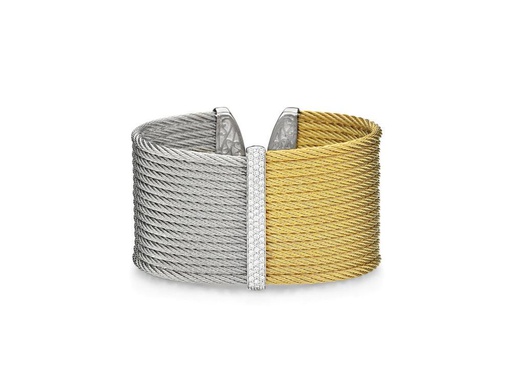 [AL.FASH.0001687] Large Cuff 18k Bangle White Gold & Ss S Grey & Yellow Cable Size 6.25