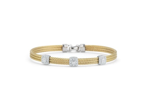 [AL.FASH.0001698] 18k Bangle White Gold & Ss W/Yellow Ss Cable, 3 Square Size 6.5