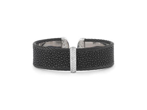 [AL.FASH.0001712] 18k Bangle White Gold & Ss W/Black Stingray Skin & Black PVD Size 6.25